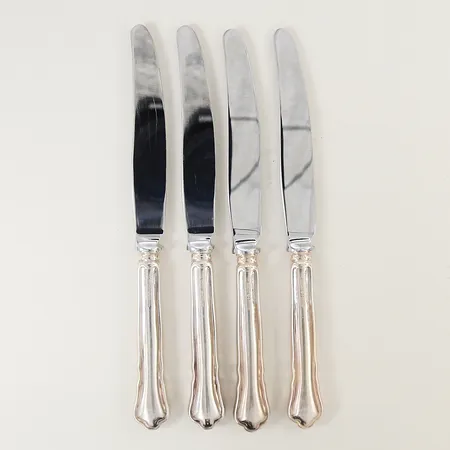 4 Bordsknivar Chippendale 20,3cm GEWE blad i rostfritt stål silver 830/1000 Vikt: 268,1 g