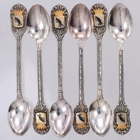 6 Mockaskedar Härnösands vapen 10,9cm 830/1000 silver Vikt: 76,1 g