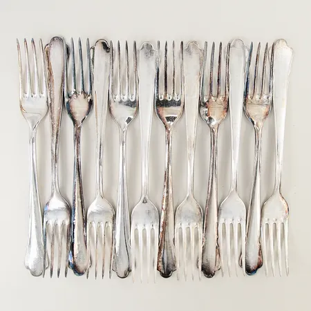 12 Bordsgafflar Chippendale 17,8cm GAB silver 830/1000 Vikt: 418,6 g