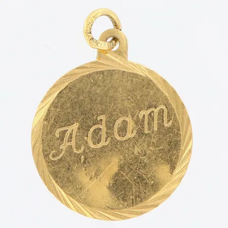 Hänge längd 23mm, bredd 16mm, gravyr, skevheter, 18K  Vikt: 1,1 g