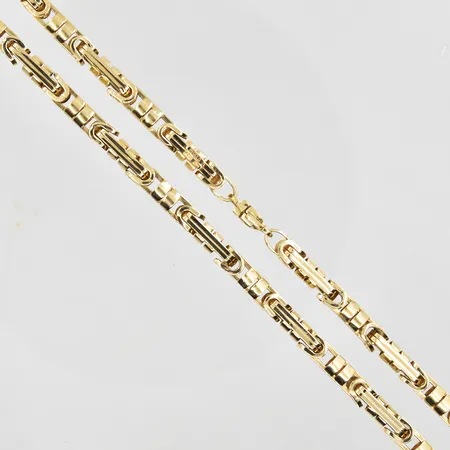 Kedja längd ca 60½cm bredd 5mm, ihåliga länkar, 14K. Vikt: 25,1 g