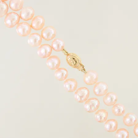Pärlcollier 110st odlade sötvattenpärlor Ø7-8,5mm längd 85cm lås 18K
