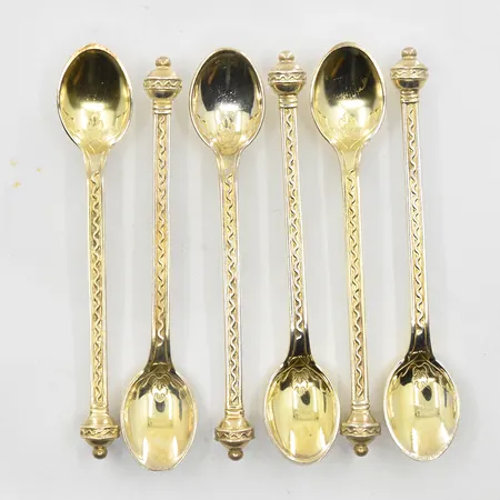6 Mockaskedar GAB längd 9cm, svag förgyllning, silver. Vikt: 57,5 g