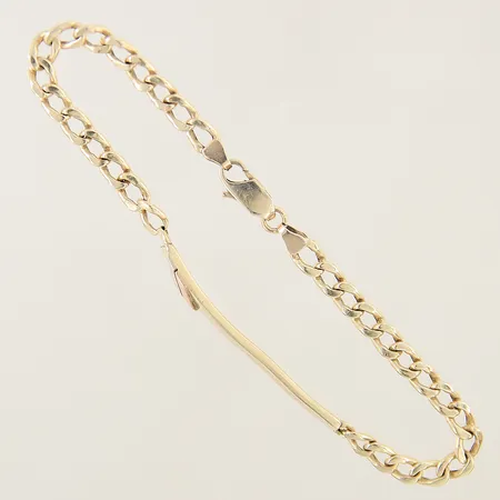 Armband gles Pansar med integread bricka längd 18cm bredd 4,1mm bucklig, trefärgad, gravyr, 14K Vikt: 4,8 g