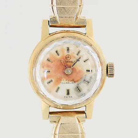 Damur Diorex 18K manuell Ø16mm länk i doublé fuktskadad skadat glas går ej inga tillbehör