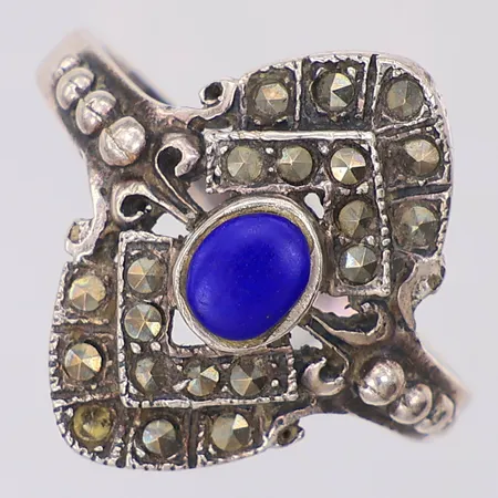 Ring blå sten & pyriter stl:18, 925/1000 silver Vikt: 3,6 g
