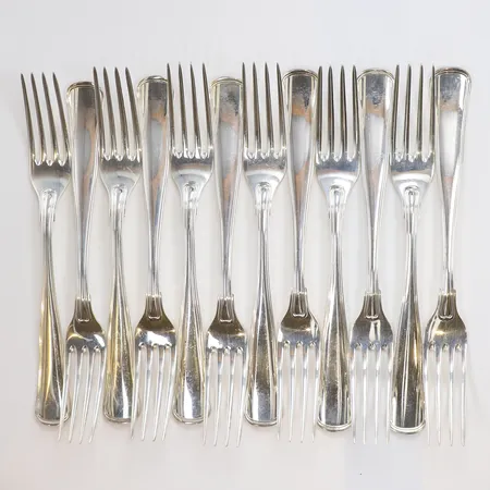12 Gafflar, längd 17cm, bredd 5-21mm, W&SS, gammal dansk, år 1977, 830/1000 silver Vikt: 475 g