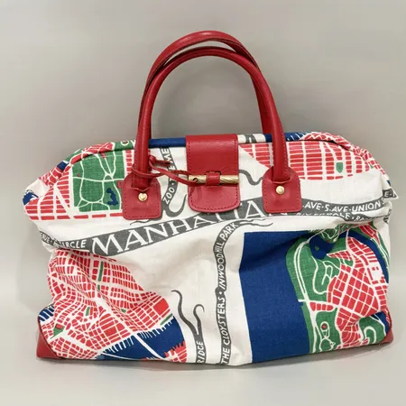 Väska Manhattan Svenskt Tenn Josef Frank 42x32x11cm, linne, rött tygfoder, inga övriga tillbehör