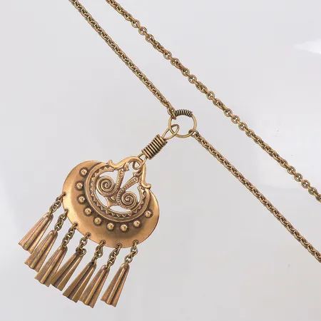 Collier Kalevala mångudinnan längd ca 82cm hänget 11cm, brons