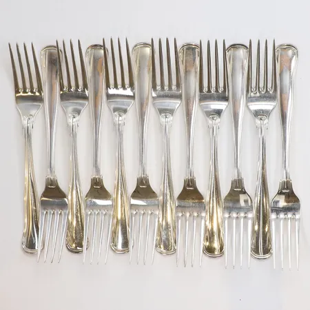 12 Dessertgafflar, längd 15cm, bredd 5-20mm, W&SS, år 1978, gammal dansk, 830/1000 silver Vikt: 338,1 g