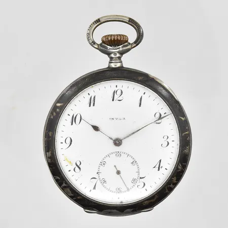 Fickur Invar manuell, Ø51mm, boettnr 237424, serienr 268645, Niel HF, mönsterdekor, inga tillbehör, silver 800/1000. Bruttovikt 86,7g.