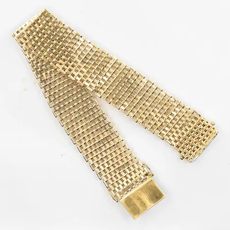 Armband ledad modell längd 21cm bredd 21mm, tillverkad L9/1961, mindre klämskada på länk, 18K. Vikt: 58,6 g