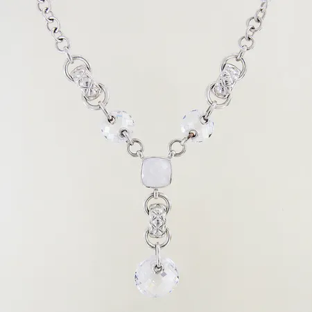 Collier med vita fasetterade stenar TiSento längd 46cm bredd 7-80mm silver 925/1000 Vikt: 106,2 g
