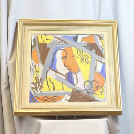 Tavla Edvard Andersson (1891-1967) Olja på duk 43x47cm, kubistisk komposition, Signerad, smärre slitage med träram Skickas med postpaket.