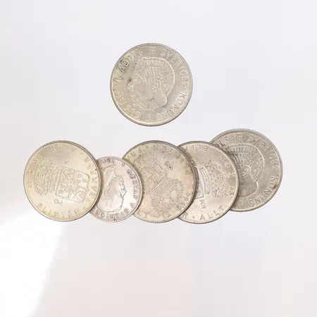 Diverse mynt 2 Kronor och 1 Krona Gustav V - Gustav VI Adolf silver 400-800/1000 Vikt: 77,4 g