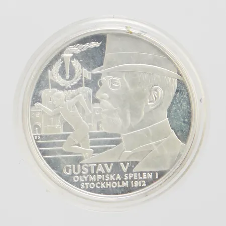 Mynt Kungariket Sverige Gustav V Olympiska Spelen i Stockholm 1912, plastfodral, 925/1000 25,9g.