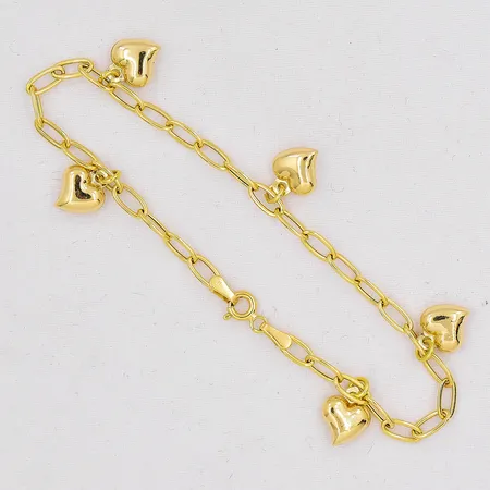 Armband längd 19cm 5 berlocker hjärtan 10x8mm ihåliga 18K Vikt: 3,7 g