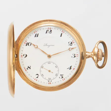 Savonett Longines 14K Ø52,2mm manuell, liten sekundvisare, röd 24-timmarsvisning, boettnr: 4349273, defekt, går ej, innerboett i metall, bruttovikt