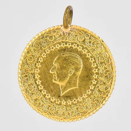 Hänge mynt Attaturk Ø 18mm år 2005 ögla ej guld 21,6K Vikt: 1,8 g