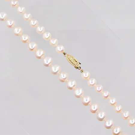 Pärlcollier längd 85cm pärlor Ø 7mm ca 115st lås 14K Vikt: 0 g