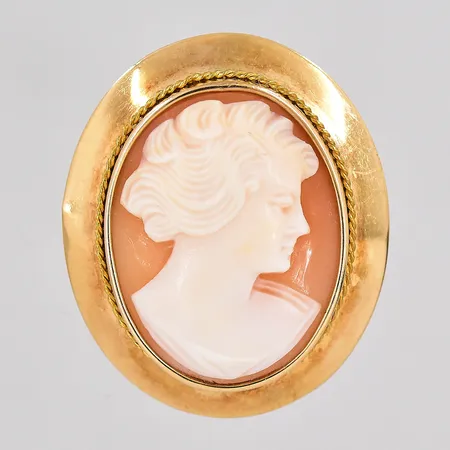 Brosch kamé längd 32,6mm bredd 27,3mm 14K Vikt: 5,9 g
