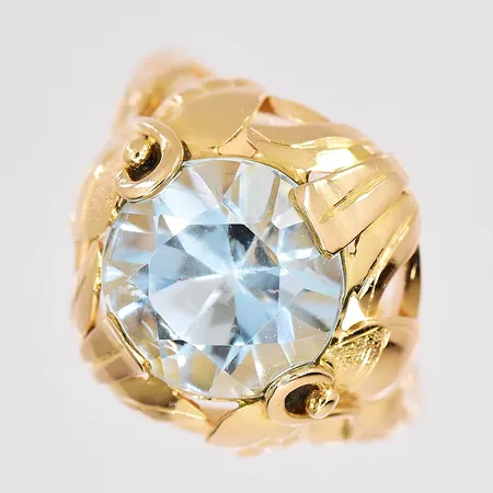 Ring grönblå sten stl:18 ovandel Ø 17mm 18K  Vikt: 6,2 g