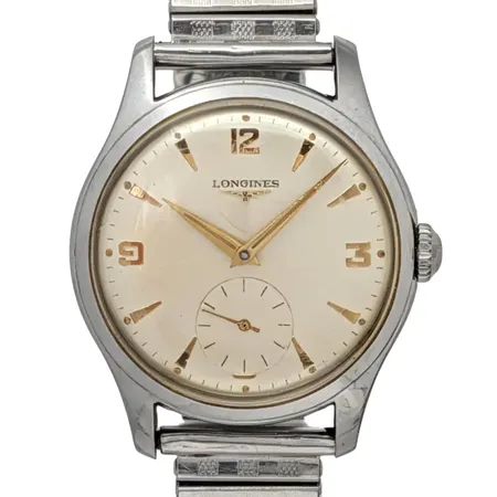 Vintage herrur Longines, stål, Ø35 mm, manuell - fullt fungerande, kaliber 12.68Z, serienummer 10339281, boettnummer 6263 14 4412, referensnummer 6263, universal flexlänk i stål, 