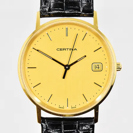Herrur Certina Nyskick, graverad, diameter ca 33.4 mm, box, 18K
