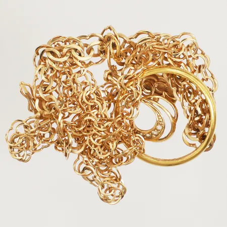 Collier med integrerat hänge, ring i 23K, gravyr, defekt, 18K  Vikt: 19,7 g