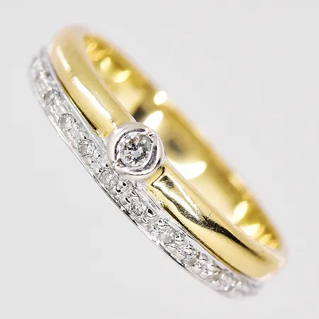 Ring stl 15¾, diamanter 0,10ctv, guld+vitguld, 14K Vikt: 2 g