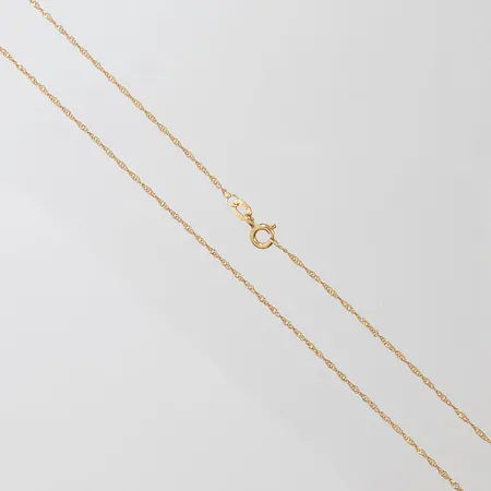 Kedja Singapore, längd ca 38cm, bredd 1mm, GHA, 9K Vikt: 0,8 g