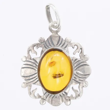 Hänge med bärnsten, längd inkl. ögla: 33mm, bredd: 23mm, 925/1000 silver Vikt: 4,2 g