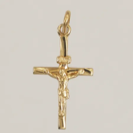 Hänge krucifix, längd 30mm inkl öga, bredd 13,5mm, 14K Vikt: 0,9 g