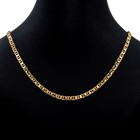 Halskedja Marinerlänk, 14K guld, tillverkarstämpel Al`oro, längd knäppt 51,0 cm, bredd 3,8 mm, fint skick Vikt: 16,7 g