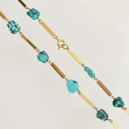Collier med turkoser, längd 42cm, bredd 2-8mm, 18K Vikt: 11,5 g