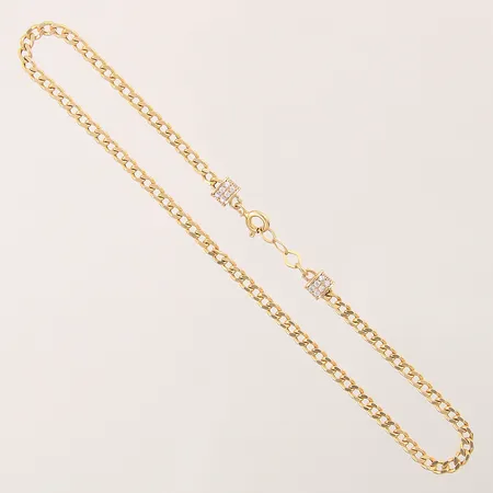 Vristlänk Pansar med vita stenar, längd: 24,5cm, bredd: 3mm, slappt lås, en länk något skevt,  21K  Vikt: 3,9 g