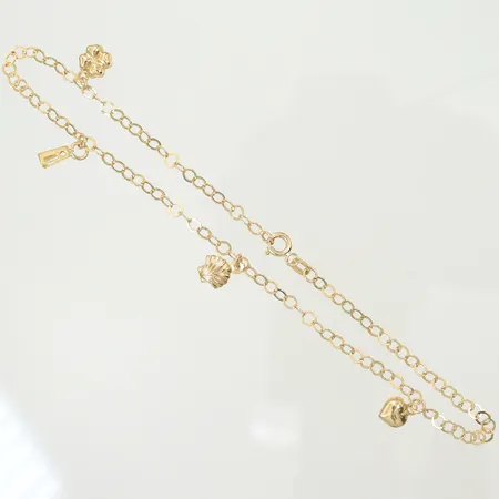 Fotlänk med berlocker, längd 25cm, bredd 3-11mm, 14K, 2,7g Vikt: 2,7 g