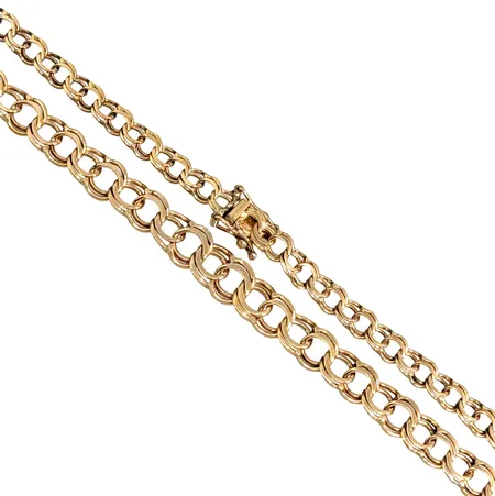 Halskedja Bismarck, 18K guld, doserad modell, Bergmans Guldvaror (TBG), Arboga, svensk kontrollstämpel, längd knäppt 45,8 cm, bredd 4,3 - 7 mm, missfärgad Vikt: 15,7 g