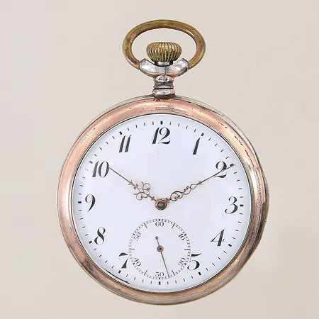 Fickur, manuell, Ø51mm, boett-nr: 2088871, liten sekundvisare, innerboett i metall, bucklig/skadad, silver 800/1000, bruttovikt: 79,2g