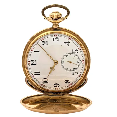 Fickur Zenith, 14K guld, savonette, innerboett i oädel metall, manuell - fungerar, boettnummer 287720, gravyr, intryckningar på kanten, spricka i glaset, bruttovikt 90,7g Vikt: 90,7 g