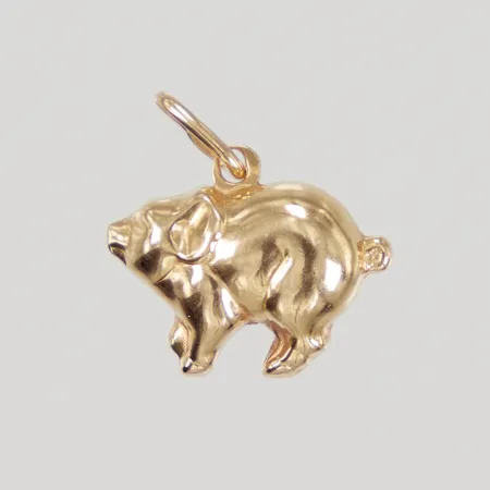 Hänge Gris längd inklusive ögla 16mm, bredd 15mm, ihålig, 18K,  Vikt: 1,1 g