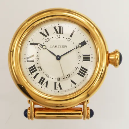 Bordsur/ Väckarur, Cartier Pendulette Diabolo Louis, quartz, Ø61mm, serienummer 6606 1U 02728, smärre repor på glas samt boett, certifikat från Milano 1999, manual, garantikort, rese-etui, box 