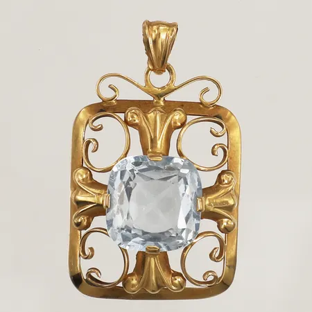 Hänge med syntetisk spinell, längd 36mm, bredd 22,2mm, Juvelfabriken Ab, år 1948, 18K Vikt: 5,1 g