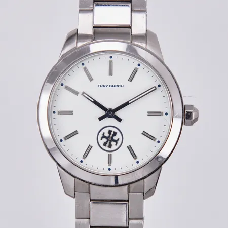 Damur Tory Burch Collins stål quartz Ø ca 38mm referensnummer TBW1201 serienummer 111712 med stållänk, batteribyte krävs, inga tillbehör