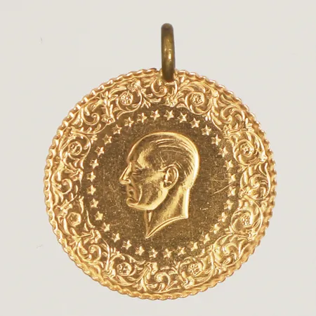 Mynt Ataturk, Ø18mm, ögla i oädel metall, 21,6K Vikt: 1,8 g
