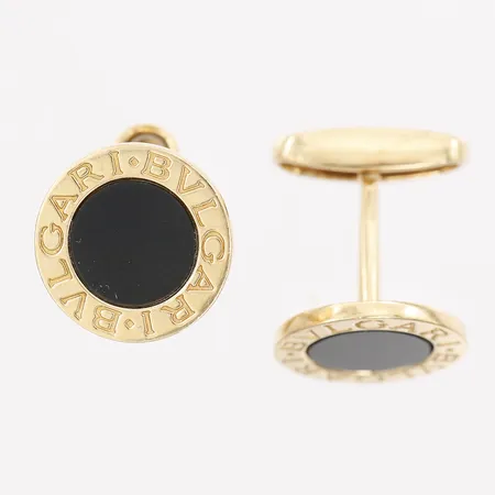 Manschettknappar med onyx, Bvlgari "Bvlgari Bvlgari", Ø 15mm, originaletui, 18K Vikt: 13,5 g
