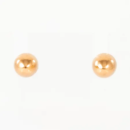 Örhängen i 18K guld: Konformade. De är Ø 7 mm, 6,5 mm djup och väger 1,3g. Snurrebussar saknas, men nya i plast medföljer. 