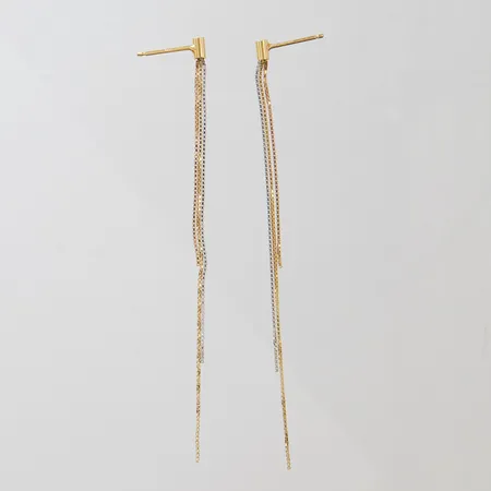 Ett par örhängen trefärgade, längd ca 84mm, bredd 2,5mm, saknar snurrebussar, 18K Vikt: 1,9 g