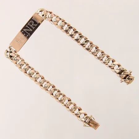 Armband Pansar med platta, längd 20cm, bredd 8,2mm, personlig gravyr, ihåligt, 14K Vikt: 13,4 g