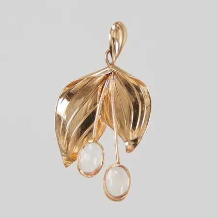 Hänge blad med vita stenar, längd 35mm, bredd 20mm, Fryklund & Pålsson Guldateljen år 1957, 18K Vikt: 2,1 g